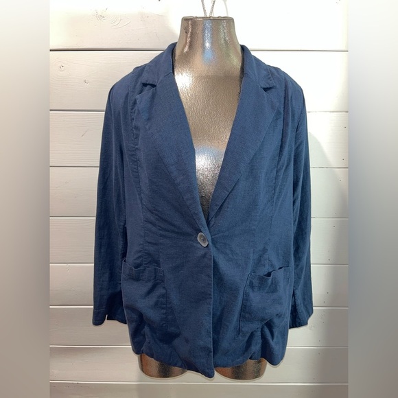 💙 ADDITION ELLE - Navy Linen-Blend Blazer - Size 10 - Picture 5 of 9